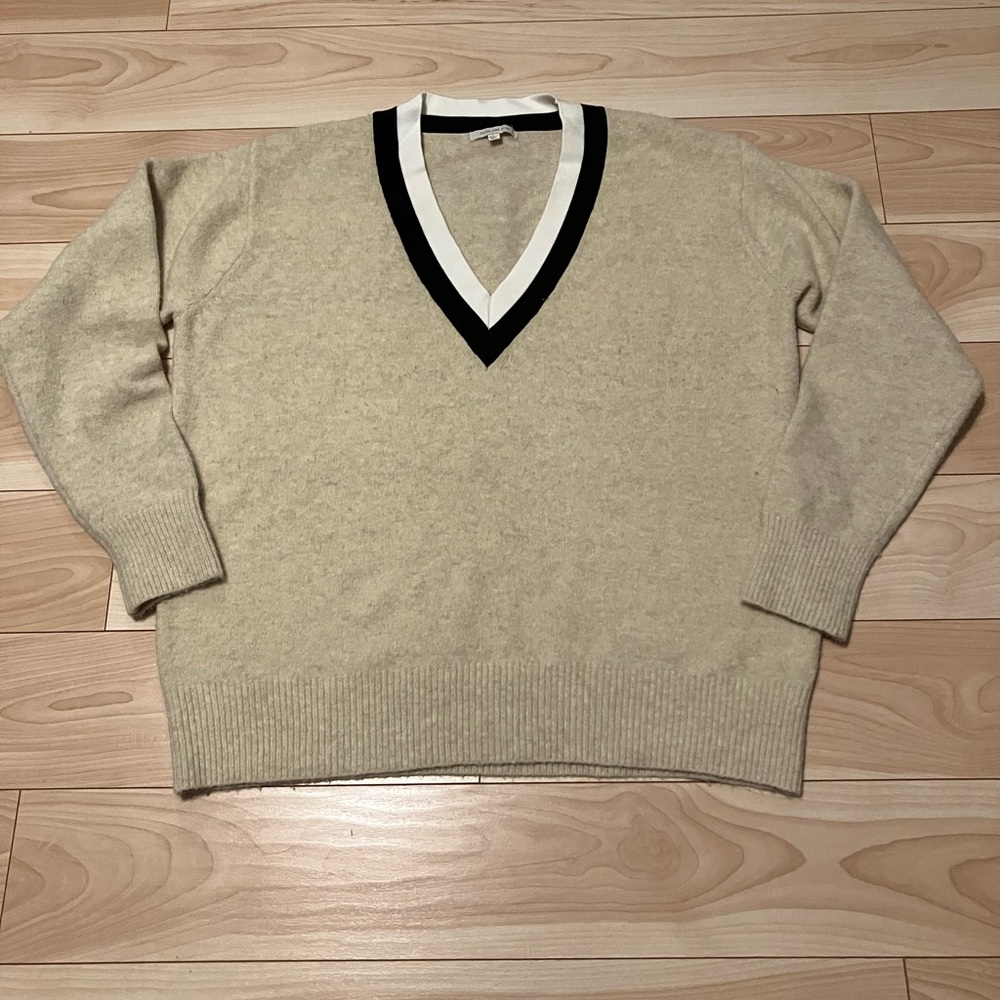 Skies are Blue Cream V-Neck preppy Sweater